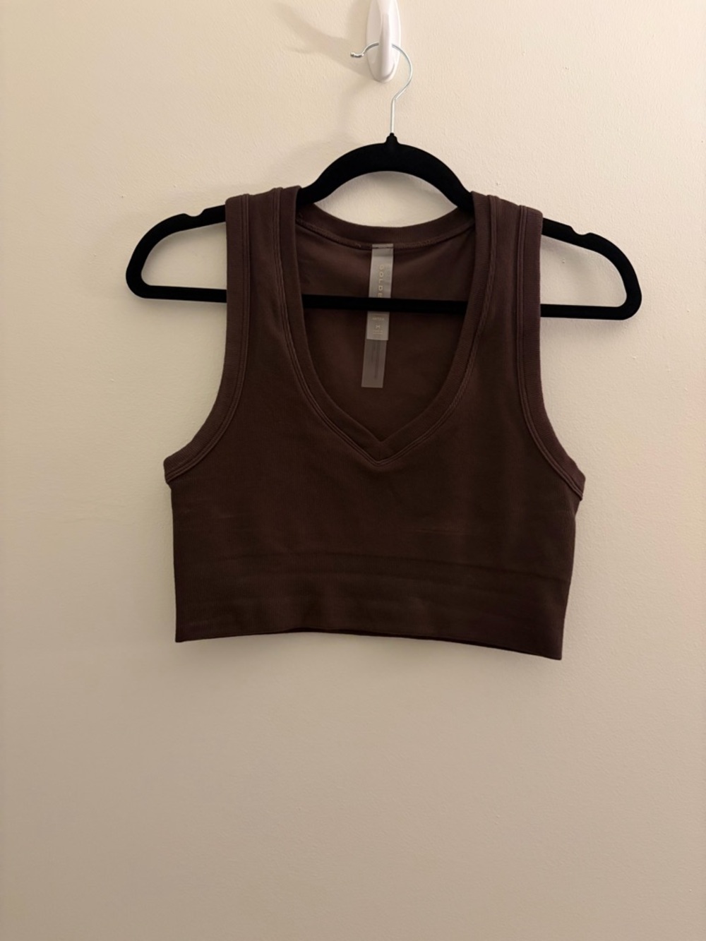 Aritzia Brown Ribbed V-Neck Crop Tank